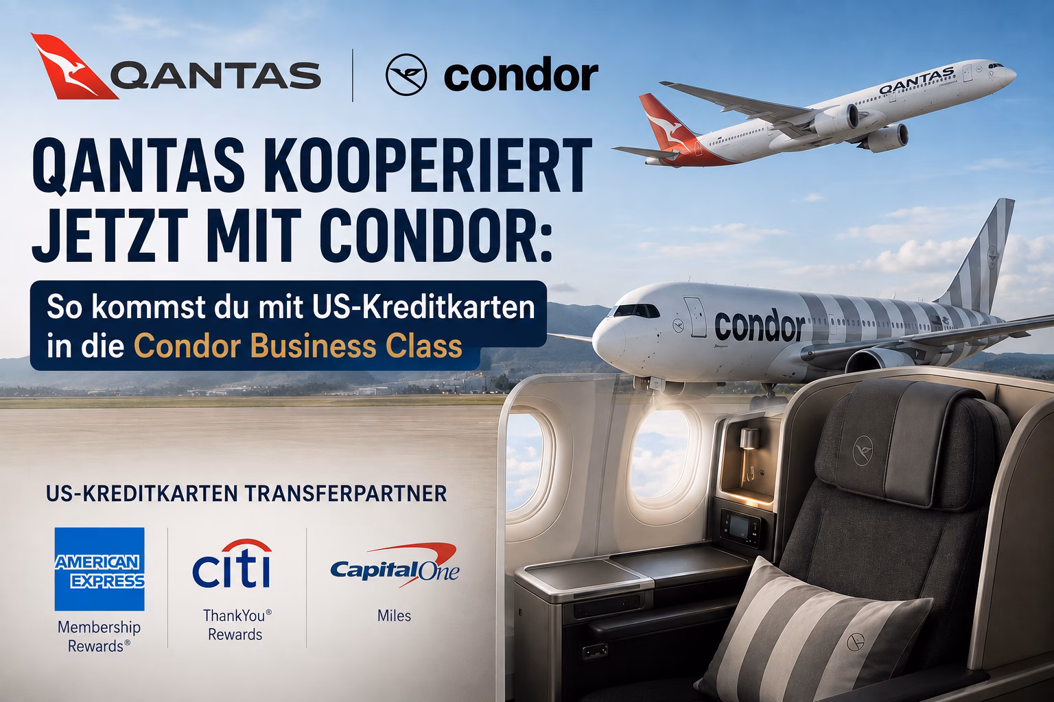Qantas kooperiert jetzt mit Condor: So kommst du mit US-Kreditkarten in die Condor Business Class